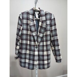 White Stag Plaid Wool Blend Blazer Jacket 12 Academia Office Holiday Heritage